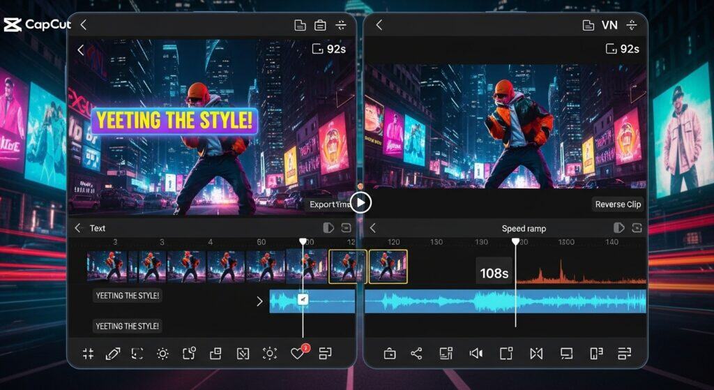 Best short form video editing apps CapCut and VN showing timeline and effects.